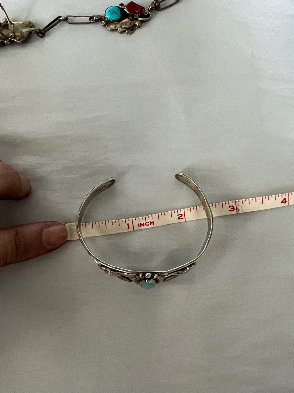 Sterling Silver Cuff Bracelet with Turquoise Stone - Picture 7 of 8